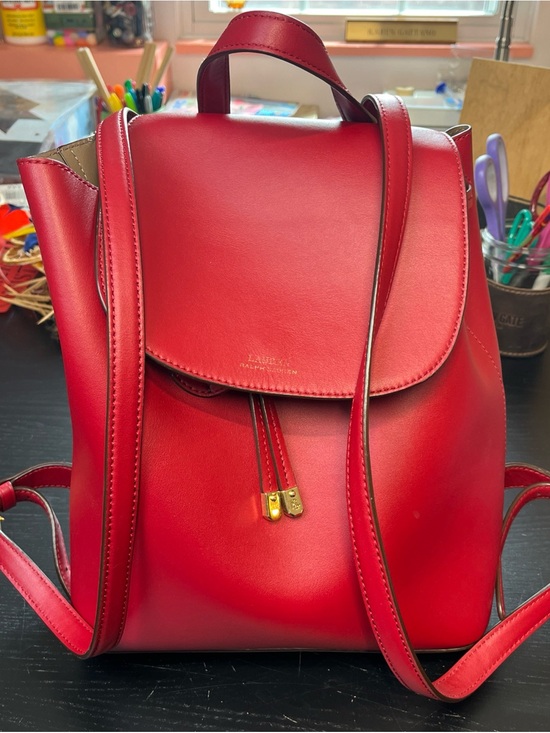 Ralph Lauren Handbags - Ralph Lauren Red Leather Backpack with Gold Hardware